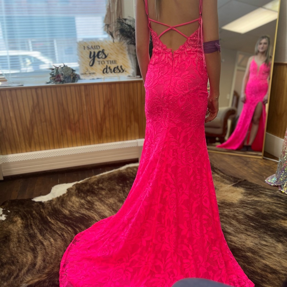 Emerald & Onyx Neon Pink Prom Dress
